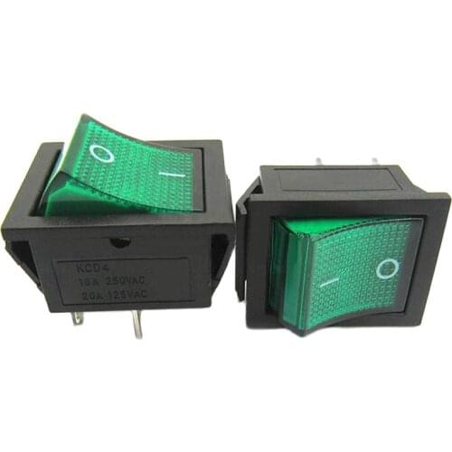 10pcs KCD4 Green LED light rocker switch 4 pins switches for power supplies 16A 250V 31*25mm wholesale price