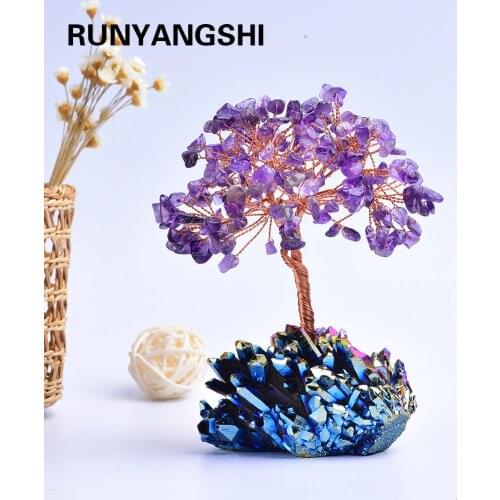 13-14cm 1pc Natural crystal stone Amethyst Quartz Rainbow Crystal Cluster Specimen Lucky tree Healing Christmas decorator