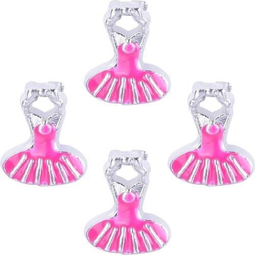 20Pcs/Lot F244 Enamel Pink Skirt Floating Charms Making Dress Pendant Glass Locket Gift For Women Jewelry Accessories