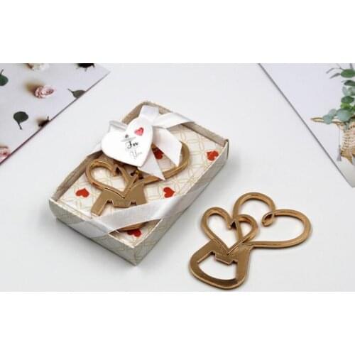 200PCS Gold Color LOVE Double Heart Bottle Opener Creative Beer Bottle Opener Bridal Shower Wedding Anniversary Favor