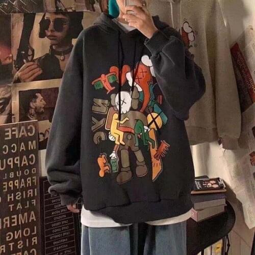 2021 Mens Fashion Trend Hip Hop Hooded Hoodies Clothes Loose Casual Printing Sweatshirts Plush Hooded Hoodies Lovers Pullover