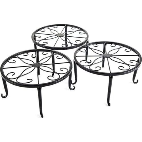 3 Pack Metal Potted Plant Stand Floor Flower Pot Rack Decorative Pot Garden Container Round Supports Rack (Black)