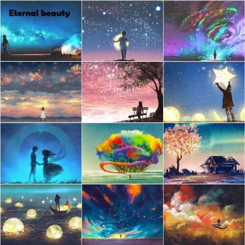 Diamond Painting Landscape Scenery Diamond Starry Sky Mosaic Art Paintings Beautiful Scenery Stars Home Decoration Cross Stitch