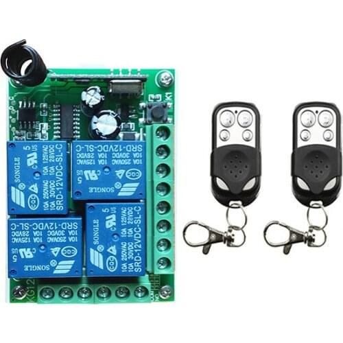 DC12V 4CH 10A Radio Controller RF Wireless Push Remote Control Switch 433 MHZ 2 Transmitter +1 Receiver garage door/window/lamp