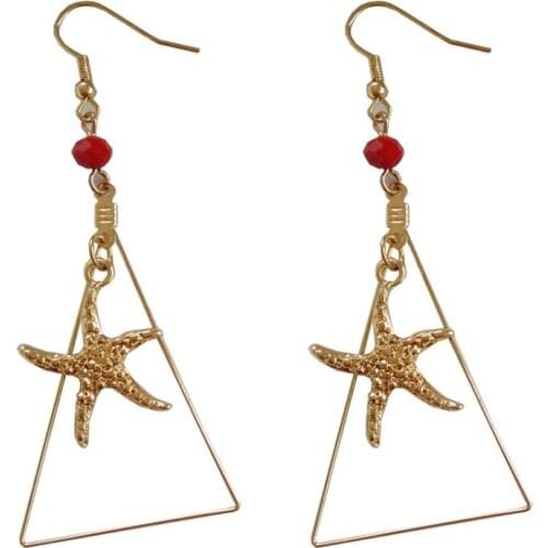 Bohemian New Earrings Geometric Triangle Starfish Shape Gold Color Earrings Retro Alloy Earrings Female Jewelry