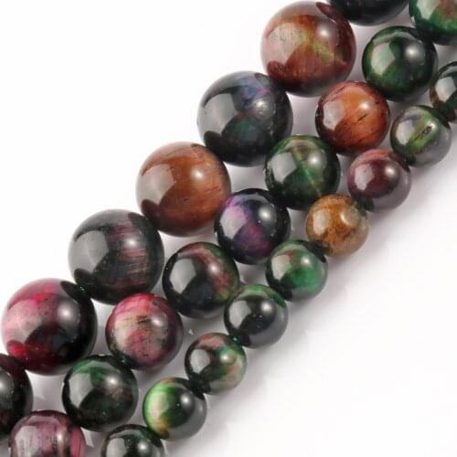 Color Mixing Tiger Eyes Beads Natural Stone Round Loose Beads for Jewelry Making DIY Bracelet Necklace 6 8 10 mm Wholesale 15
