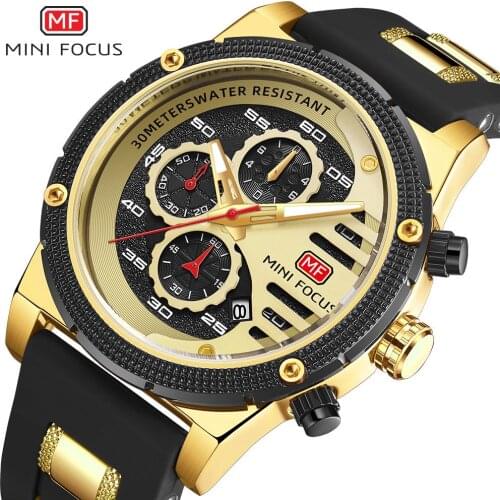 MINIFOCUS Fashion Mens Quartz Watches Multifunciton Chronograph Sports Watch Top Brand Luxury Waterproof Wristwatch+gift box