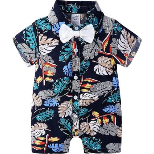HOOYI Floral Baby Boys Romper Summer Short-sleeve Bodysuits Bow tie Childrens Clothes Tuxedo Costumes