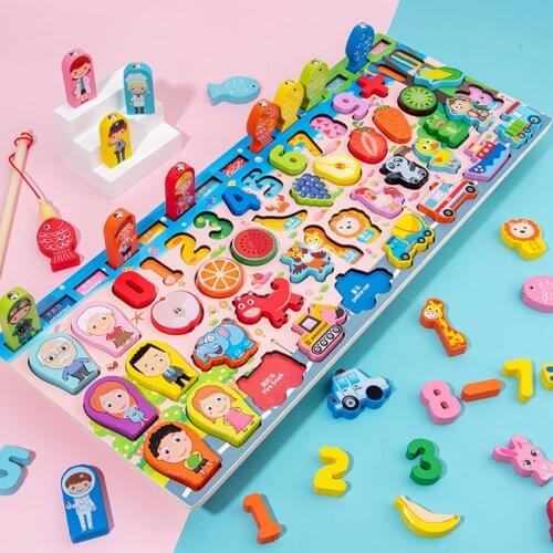 Montessori Wooden Toys Math Learning Magnetic Fishing Busy Board Number Alphabet Cognition Educational Toys for Children
