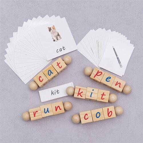 Kid Wooden Teaching Spelling English Word Game Letters Cube Montessori Building Early Educational Blocks Toys Gifts For Children