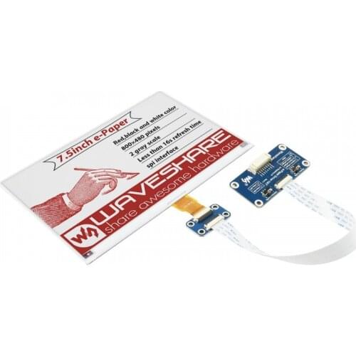 7.5inch E-Paper E-Ink Display HAT (B) For Raspberry Pi 800×480 Pixels Red / Black / White Three-Color, SPI Interface