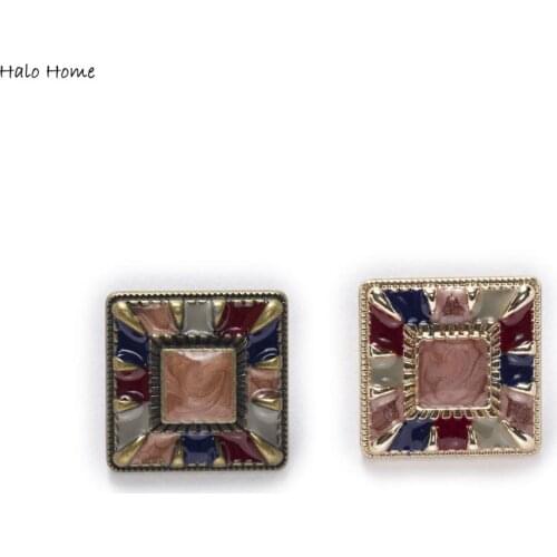 5pcs 2 Colors Enamel Sparkling Gold Square Metal Buttons Clothing Coat Bag Headwear Sewing Decorative Accessories 25mm