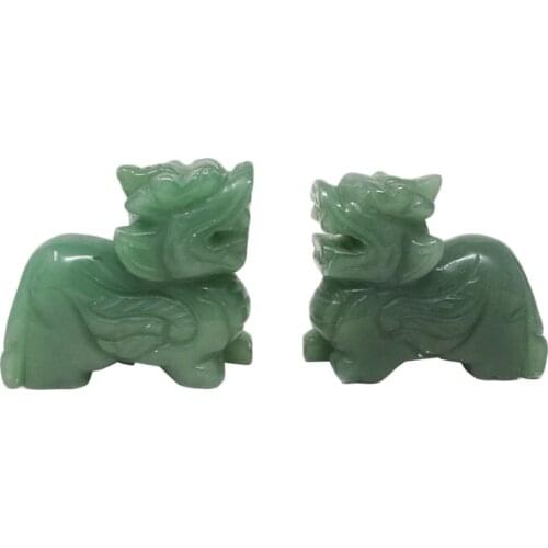 Feng Shui Pair of Pi Yao for Fortune Natural Jade Figurines W3928