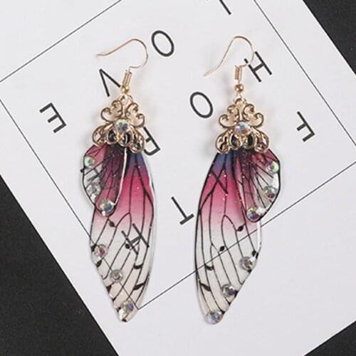 FORSEVEN Purple Butterfly Wing Style Dangle Earrings Eardrop Birthday Gift for Women Girl Jewelry for Bridal Bride Wedding