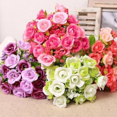 22cm Fake Roses Artificial Bouquet Flowers Faux Flowers for Home Party Bride Wedding Roses Artificiales Decorations Indoor