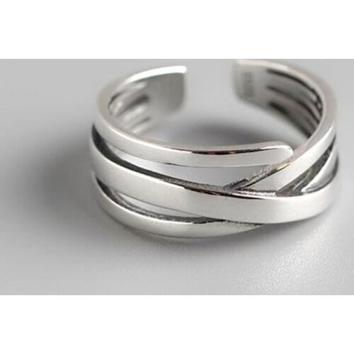 Todorova High Quality Multi-layer Cross Thai Silver Color Rings Vintage Simple Open Finger Ring For Women Handmade Jewelry