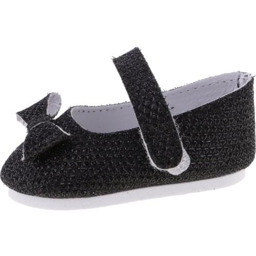 2xSticky Strap Flats Leather Shoes with Bowknot for 18inch American Doll Black