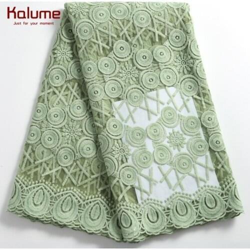 Kalume Cyan African Milk Silk Lace Fabric Sequins French Mesh Lace Fabric High Quality Nigerian Tulle Laces For Party Dress 2244