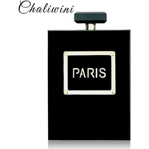 HOT Acrylic Perfume Women Casual Black Bottle Handbags Wallet Paris Party Toiletry Wedding Clutch Evening Bags Purses Handbags