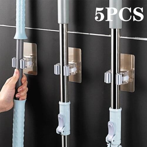 HOT Wall Mounted Mop Organizer Holder Brush Broom Hanger Home Storage Rack Bathroom Suction Hanging Pipe Hooks Household Tools
