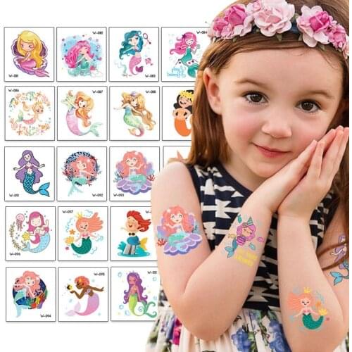 Cute Mermaid Stickers Fake Temporary Tattoo For Kids Cartoon Princess Tattoo Sticker For Girls Body Arms Face Art Tatoo Toys
