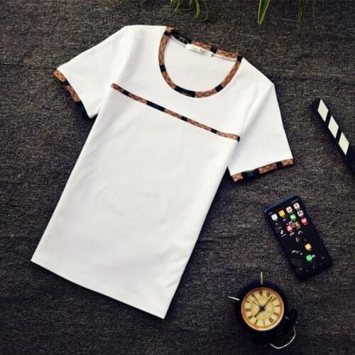 2021 summer slim T-shirt mens short sleeve trend youth personality fashion stitching khaki handsome half sleeve
