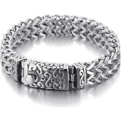 HAOLYNJOY Punk High Polish Textured Bracelet Mens Stainless Steel Bicycle Chain Mens Jewelry Accessories Box Chain