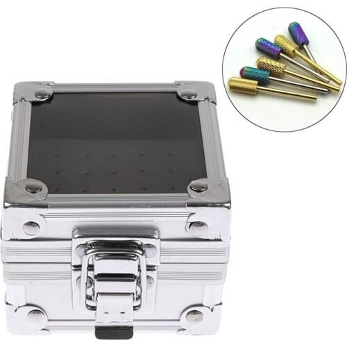 New 25 Holes Nail Drill Grinding Bit Holder Box Display Storage Container Nail Polishing Head Stand Metal Organizer Case