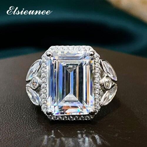 PANSYSEN Classic 100% Silver 925 Jewelry Emerald Cut Simulated Moissanite Lab Diamond Ring Wedding Anniversary Fine Jewelry Gift