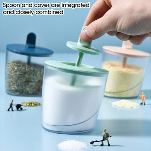 Plastic Seasoning Box Condiment Canister Spice Container Combined Lid Spoon Spice Sugar Kitchenware Storage Box Kitchen Tools