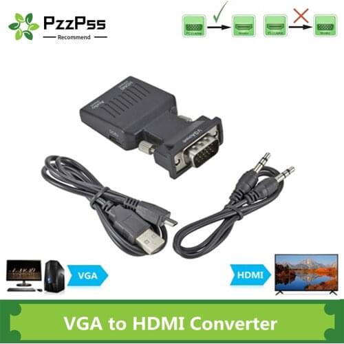 PzzPss 1080P/720P VGA to HDMI-compatible Converter Cable Adapter Audio Power input for HDTV Monitor Projector PC Laptop TV-BOX