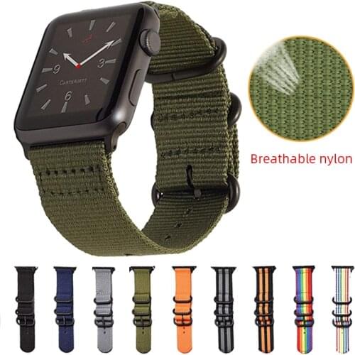 Breathable Nylon Fabric Straps Band for Apple Watch Band Series 5 4 3 Green for iWatch 4 3 Sport Straps 4 3 2 42 44 38 40mm