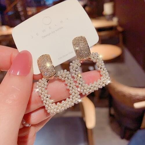 Luxury Trendy Pendant Drop Earrings For Women Fashion Pearl Charm Statement Jewelry Wedding Earrings Female 2021