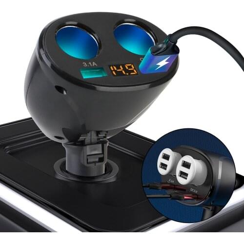Car Cigarette Lighter Socket 2 USB Car Charger Splitter Charger Plug Adapter With Voltage LED Display Power Socket Adapter