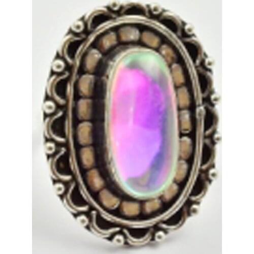 Rainbow Topas Ring Silver Overlay over Copper, USA Size 7.25 , R2830
