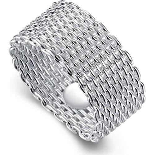 Silver Color Circle Woven Mesh Rings For Women Men Jewelry High Quality Stainless Steel Wedding Rings Friends Gift Accessories