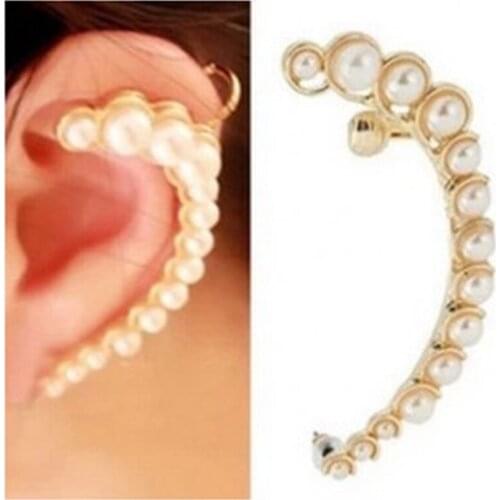 Minimalist Ear Bone Long Full Imitation Pearl Ear Cuff Clip Earrings for Women Wrap Stud Oorbel Wedding Party Jewelry Girl Gift