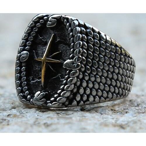 Vintage Viking Compass Stainless Steel Ring Mens Punk Bump Dot Compass Ring Biker Bodyguard Jewelry