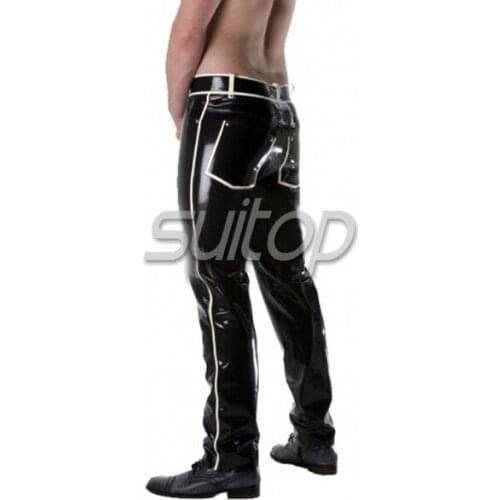 Suitop free shipping latex jeans back pocket with latex belt 0.6mm thicker latex made