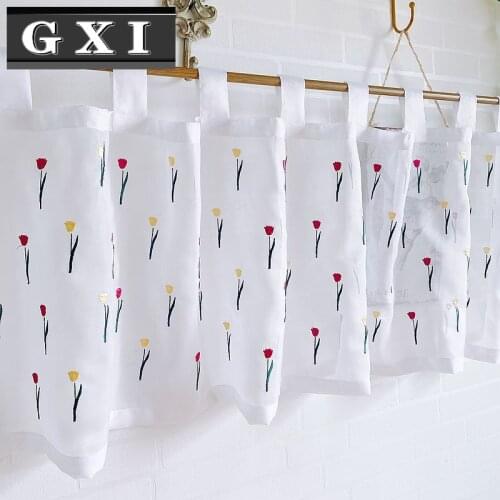 Tulip Short Tulle Curtain Window Valance Half-curtain Embroidery Customize Panel Drape Tab Tape for the Kitchen Cabinet