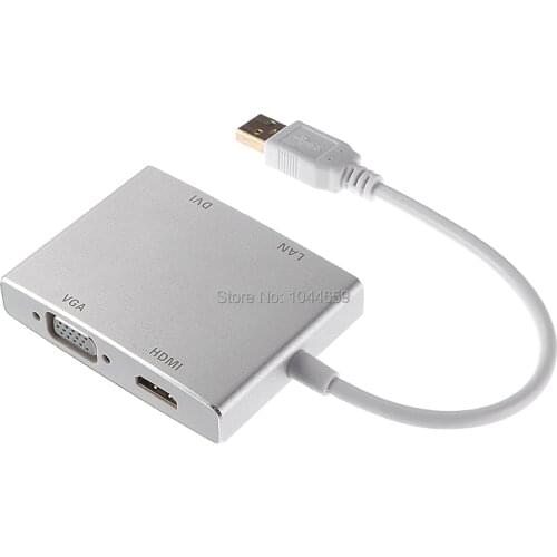 USB 3.0 Hub to 4K HDMI VGA DVI RJ45 10/100/1000 Gigabit Ethernet Lan 4 in 1 Video Adapter Converter Cable for Laptop PC