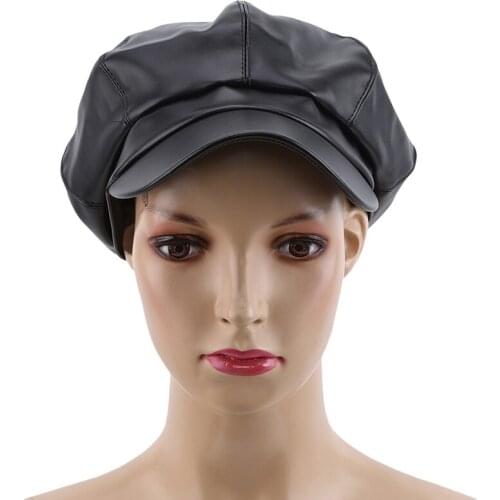 PU Leather octagonal cap newsboy cap Retro literary female snapback cap Leisure hat accessories