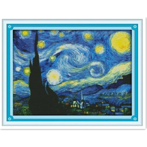 Bordado Completo Estrellada de Van Gogh noche Cross Stitch kits de Pintura Al Oleo Abstracta Arte de la Casa decoracion