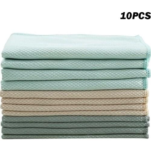 10pcs No Traces Microfiber Cloth Fish Scale Rag Scrubbing Cloth Set For Cleaning Mirrors Glass Dish Screens Household Полотенца