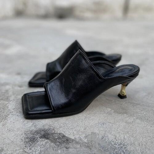 Summer Slippers Sandalias Mujer 2020 Lady White Red Shoes Fashion Square Toe Mules Shoes Women Slides Wine Glass With High Heels