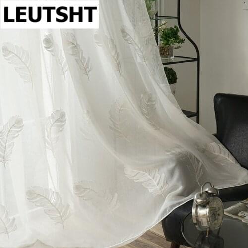 2021 new White Tulle Morden Embroidered Feather Gauze Window Curtains Sheers for Living Room Bedroom Decoration