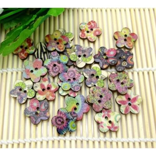 50Pcs Mixed Wood Flower Sewing Buttons For Kids Clothes Scrapbooking Decorative Botones Handicraft DIY Accessories10