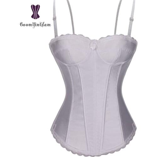 High quality fashion spaghetti straps body shaperwear white lace bridal corsets bra bustiers for wedding 862