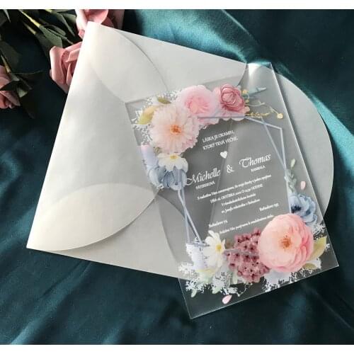 Girl Baby First Birthday Acrylic Invitations,Rose Red Peony Acrylic Wedding Invitations,Custom 10pcs Green leaf Laser Cut Invite