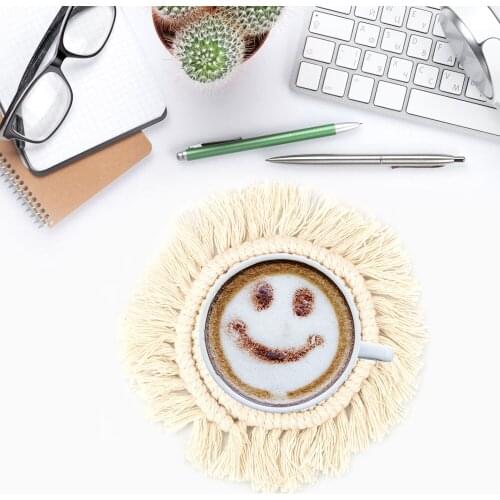 Anti-slip Insulation Coffee Mug Mats Table Placemat Handmade Cotton Braid Macrame Cup Pad Heat Proof Kitchen Accessories
